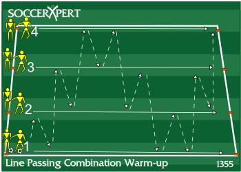 Soccer Drill Diagram: Line Passing Combination Warm-up