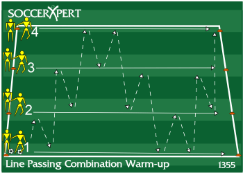 Soccer Drill Diagram: Line Passing Combination Warm-up