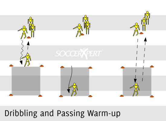 Soccer Drill Diagram: Dribbling and Passing Warm-up Drill