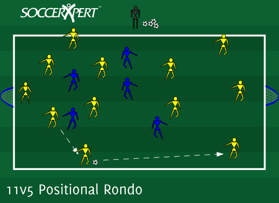 Soccer Drill Diagram: 11v5 Positional Rondo
